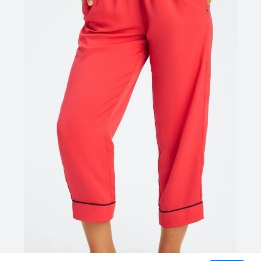 Fabletics Red Cropped Satin Pants High Rise Chic Lounge Dressy Small Comfy Chic